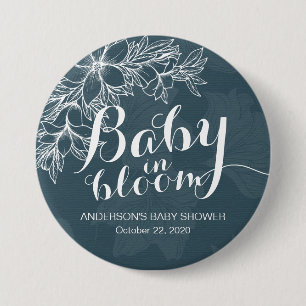 Baby i Bloom Baby Shower Blue White Blommigt Ram Knapp
