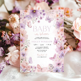 Baby i Bloom Baby Shower Butterfly Blommigt Lila Inbjudningar