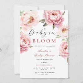 Baby i Bloom Baby Shower Elegant Rosa Peonies Inbjudningar