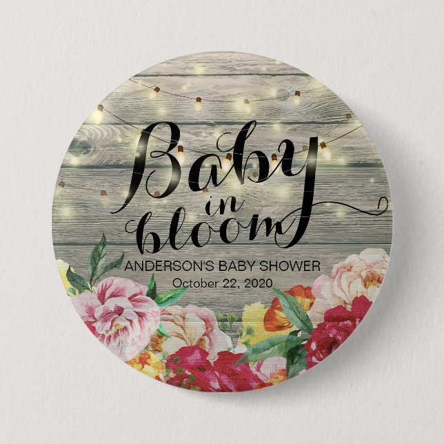 Baby i Bloom Baby Shower Flower String Light Wood Knapp (Framsida)