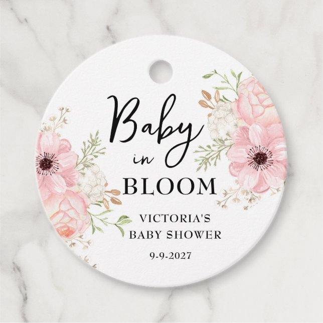Baby i Bloom Baby Shower Gåvor Etiketter (Framsida)