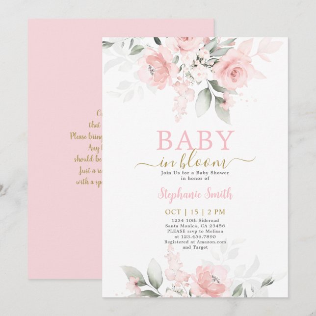 Baby i Bloom Baby Shower Girl-inbjudan Inbjudningar (Fram/baksida)