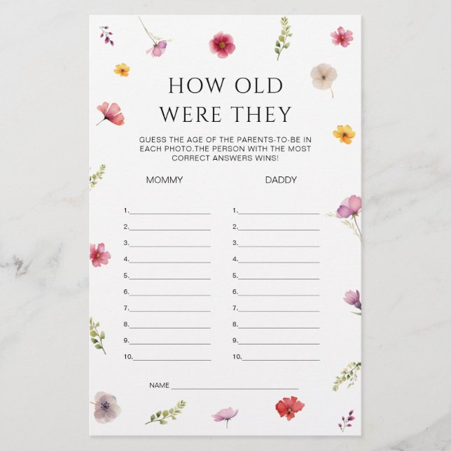 Baby i Bloom Baby Shower gissar om ålder (Framsida)