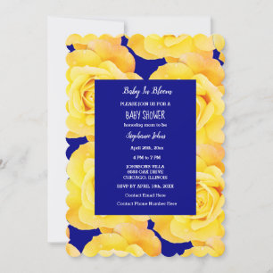 Baby i Bloom Baby Shower Gul ros Navy Blue Inbjudningar