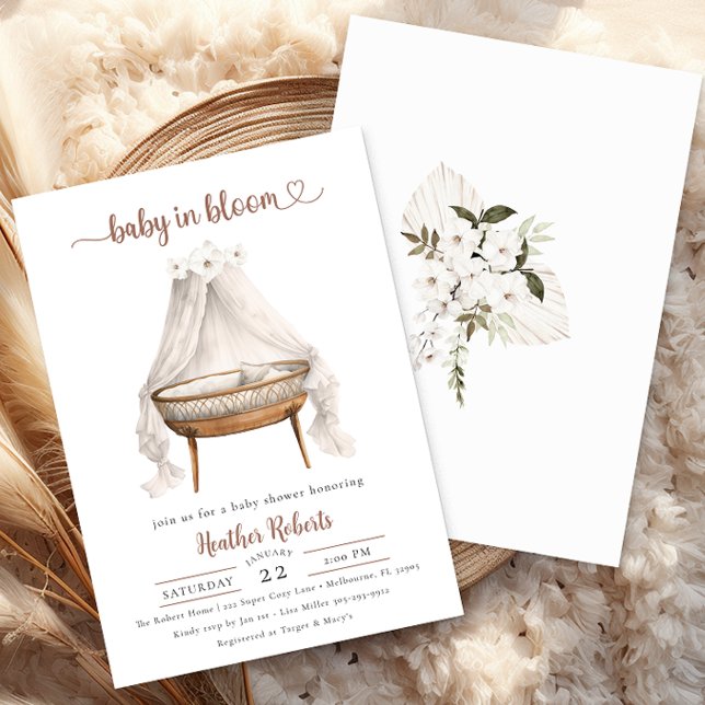 Baby i Bloom Baby Shower Inbjudan Boho Neutralt (Baby In Bloom Baby Shower Invitation)