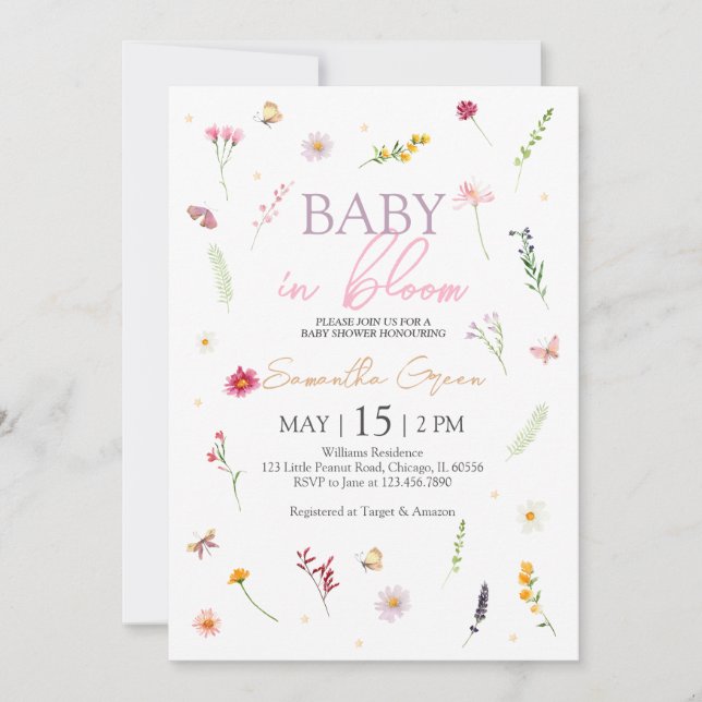 Baby i Bloom Baby Shower Inbjudningar (Framsida)
