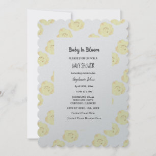 Baby i Bloom Baby Shower Ro Blommigt Grått Silver Inbjudningar