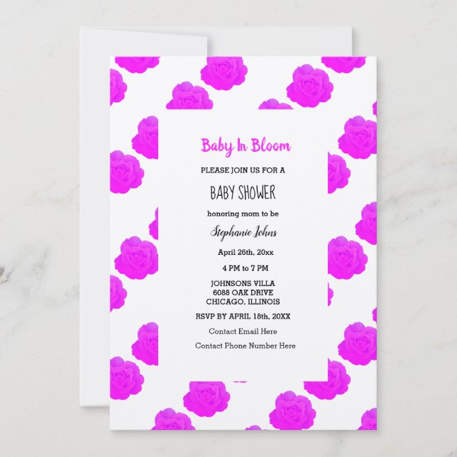 Baby i Bloom Baby Shower Rosa Lila Ro Silver Inbjudningar (Framsida)
