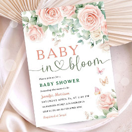 Baby i Bloom Baby Shower Rosa ros Girl Blommigt Gi Inbjudningar