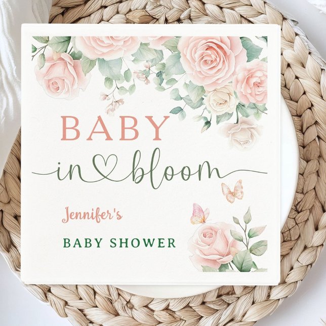 Baby i Bloom Baby Shower Rosa ros Girl Blommigt Gi Pappersservett (Skapare uppladdad)