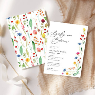 Baby i Bloom Baby Shower Wildblomma Gräns Inbjudningar