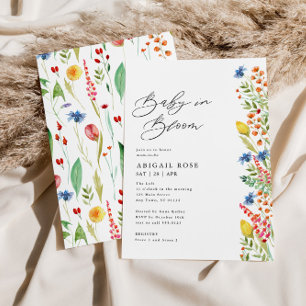 Baby i Bloom Baby Shower Wildblomma Gräns Inbjudningar