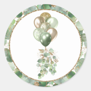 Baby i Bloom Ballon och eukalyptus Baby Shower Runt Klistermärke