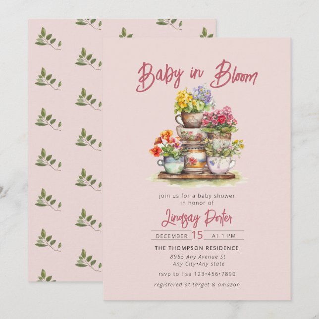 Baby i Bloom | Barnskötare för vattenfärg Inbjudningar (Fram/baksida)