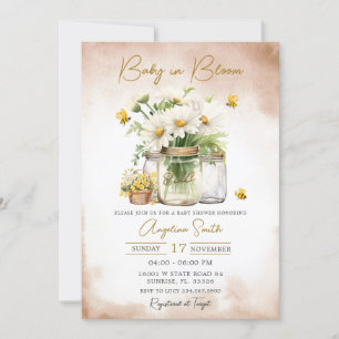 Baby i Bloom Bee Daisy Blommor Baby Shower Inbjudningar