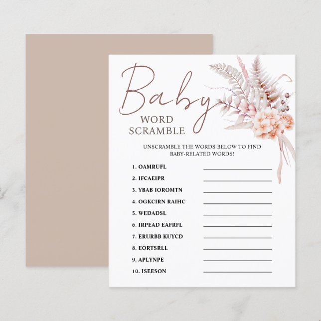 Baby i Bloom | Beige Boho Blommigt Baby Shower Gam (Fram/baksida)