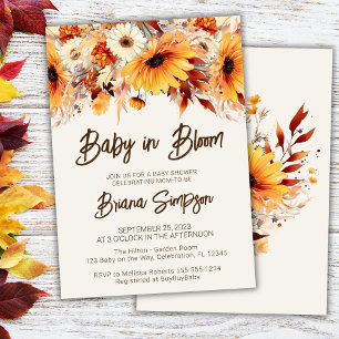 Baby i Bloom Beige Fall Blommigt Baby Shower Inbjudningar