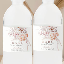 Baby i Bloom | Beige Vår Blommigt Baby Shower Vattenflaskor Etikett