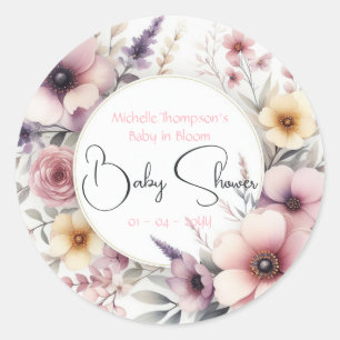 Baby i Bloom Blommig Bebis Shower Runt Klistermärke