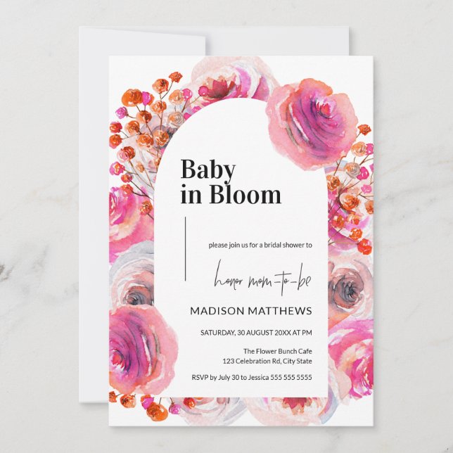 Baby i Bloom Blommigt Arch Summer Baby Shower Inbjudningar (Framsida)