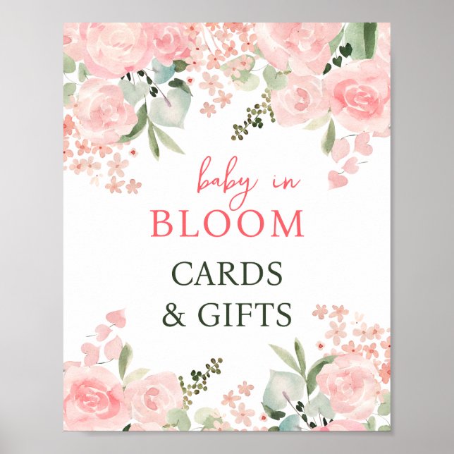 Baby i Bloom Blommigt Baby Shower Gifts Party Sign Poster (Framsidan)