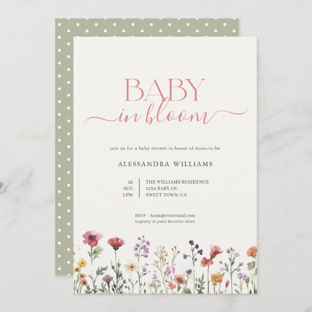 Baby i Bloom Blommigt Baby Shower Inbjudningar (Fram/baksida)