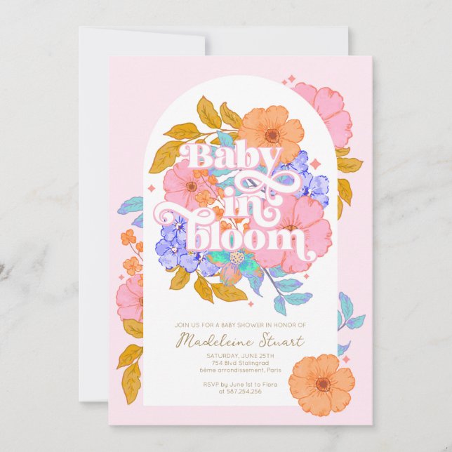 Baby i Bloom Blommigt Baby Shower Inbjudningar (Framsida)