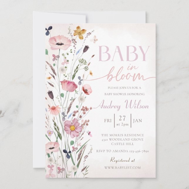 Baby i Bloom Blommigt Baby Shower Inbjudningar (Framsida)