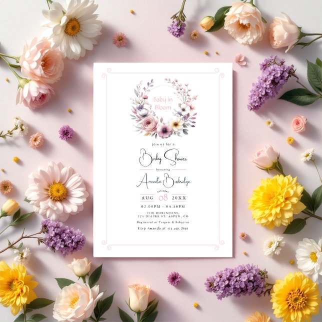 Baby i Bloom Blommigt Baby Shower Inbjudningar (Baby in Bloom Floral Baby Shower Invitation)