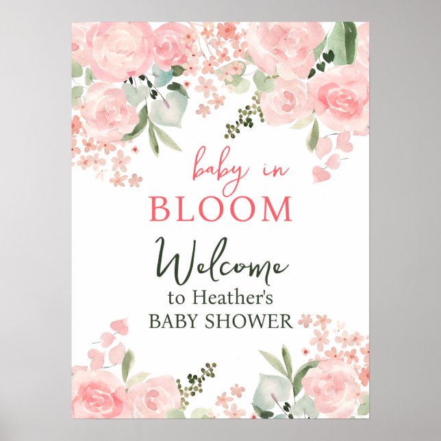 Baby i Bloom Blommigt Baby Shower Party-skylt Poster (Framsidan)
