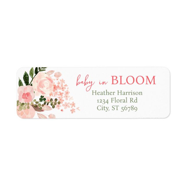 Baby i Bloom Blommigt Baby Shower Returadress Etikett (Framsidan)