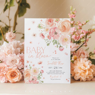 Baby i Bloom Blommigt Baby Shower Rosa Inbjudningar