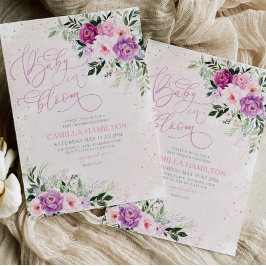 Baby i Bloom Blommigt Baby Shower Rosa Lila Inbjudningar