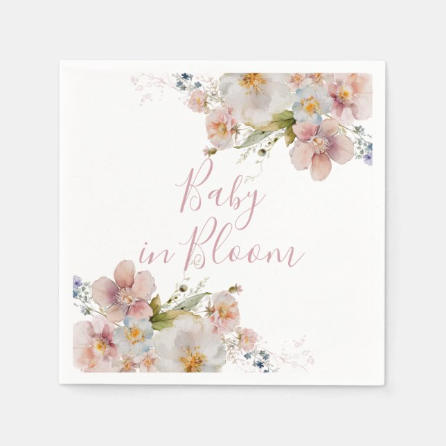 Baby i Bloom Blommigt babydusch Pappersservett (Framsidan)