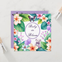 Baby i Bloom blommigt-babyduschmunisexinbjudan