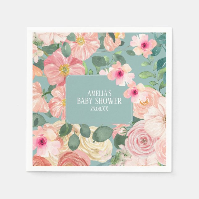 Baby i bloom blommigt boho chic Girl Baby duscha Pappersservett (Framsidan)