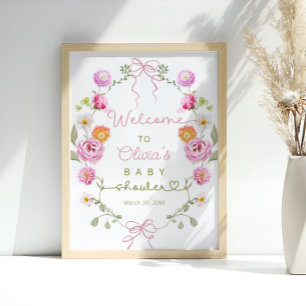 Baby i Bloom Blommigt Bow Baby Shower Välkommen Poster