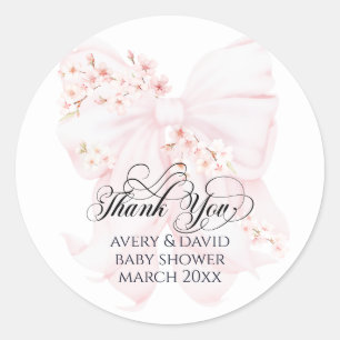 Baby i Bloom Blommigt Bow Vår Girl Baby Shower Runt Klistermärke