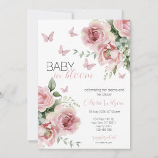 Baby i Bloom Blommigt & Butterfly Baby Shower Inbjudningar