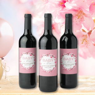 Baby i Bloom Blommigt Cherry Blommar Vinflaska Etikett
