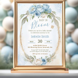 Baby i Bloom Blommigt Elegant Blue Boy Baby Shower Inbjudningar