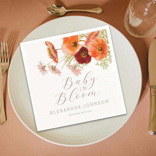 Baby i Bloom Blommigt Fall Baby Shower Pappersservett (Baby in bloom wildflower boho fall floral gender neutral baby shower invitation Watercolor flowers )