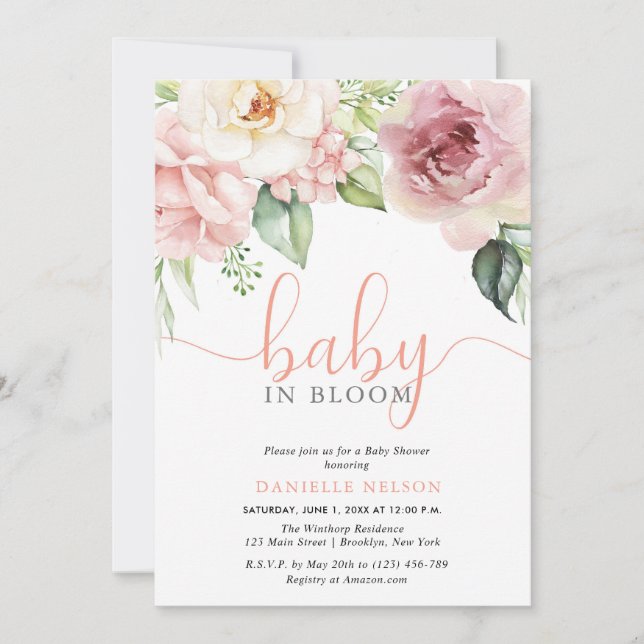 Baby i Bloom Blommigt Flowers Girl Baby Shower Inbjudningar (Framsida)