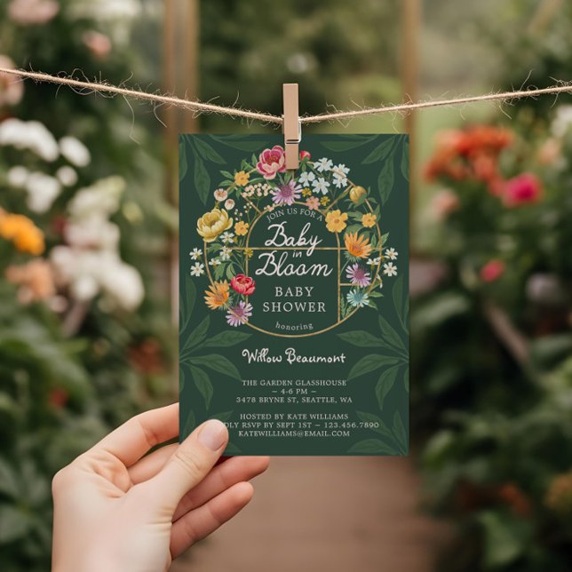 Baby i Bloom Blommigt Garden Greenhouse Baby Showe Inbjudningar (Baby in Bloom Floral Garden Greenhouse Baby Shower Invitation)