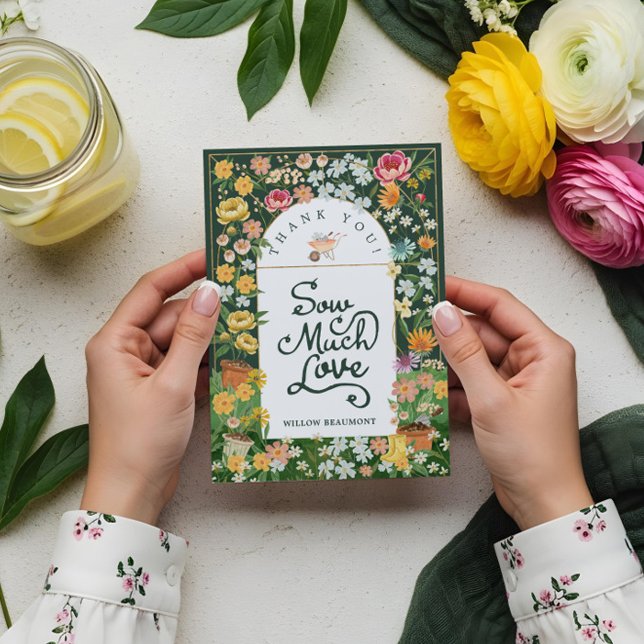 Baby i Bloom Blommigt Garden Greenhouse Baby Showe Tack Kort (Baby in Bloom Floral Garden Greenhouse Baby Shower Thank You Card)