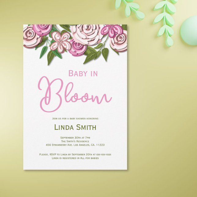 Baby i Bloom Blommigt Girl Baby Shower-inbjudan Inbjudningar (Skapare uppladdad)