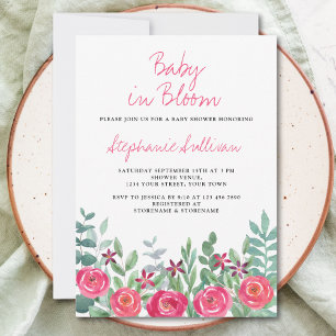 Baby i Bloom Blommigt Girl Baby Shower Inbjudningar