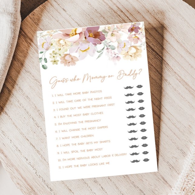 Baby i Bloom Blommigt Gissa vem Mamma eller pappa  (Spring Wildflower Baby Shower Guess who Mommy or Daddy Game )