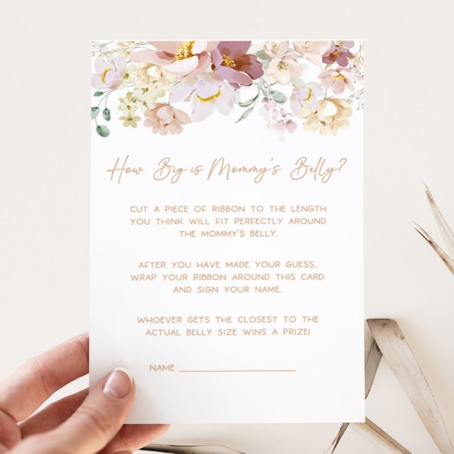 Baby i Bloom Blommigt Hur stor är Mamma Belly Game (Spring Wildflower Baby Shower How Big is Mommy's Belly Game)