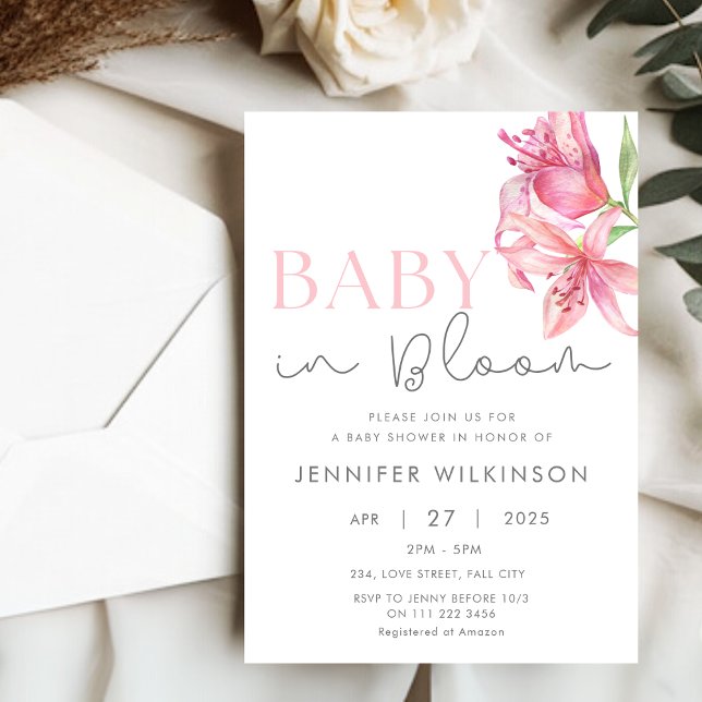 Baby i Bloom Blommigt Lily Baby Shower Inbjudningar (Baby in Bloom Floral Lily Baby Shower Invitation)